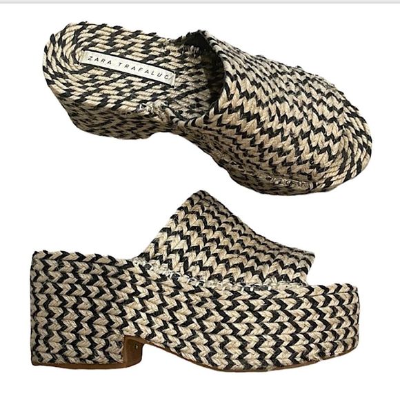 Zara Yute Mia Platform Slide Sandals Black and Beige  New - Picture 7 of 13